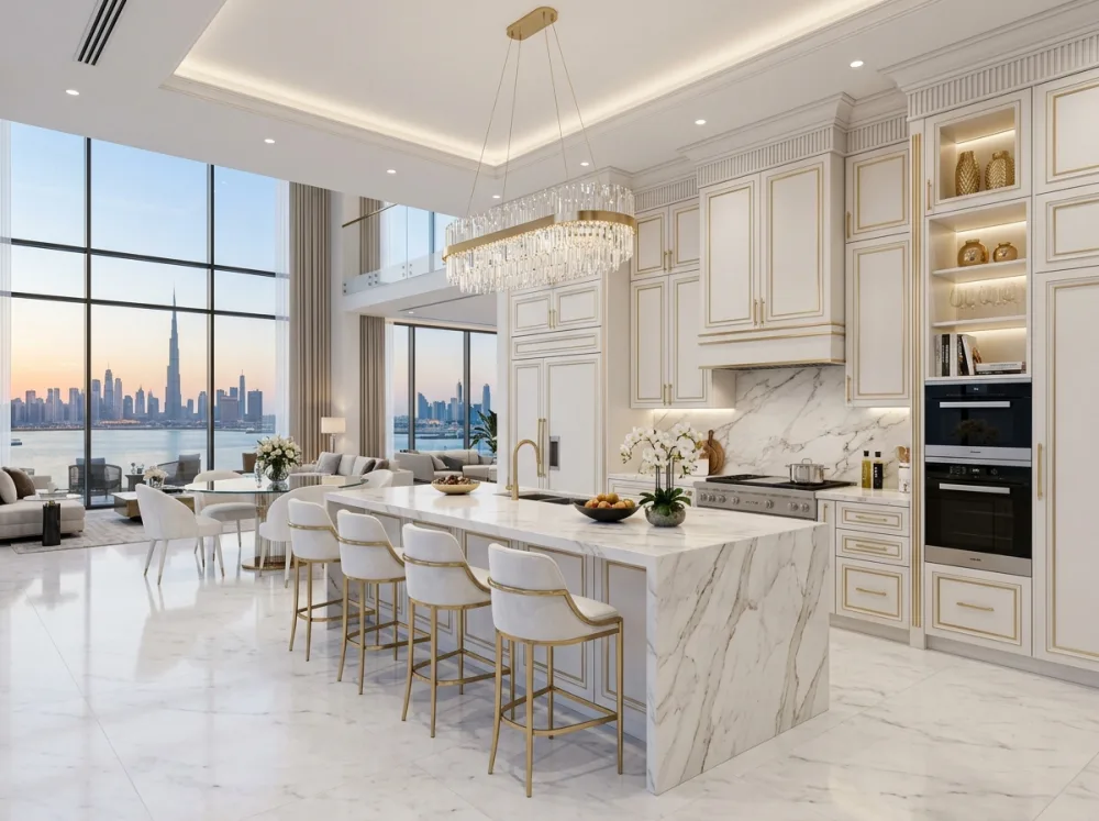 Sobha Sanctuary Dubai - Luxury Open Kitchen with Marble Countertops
